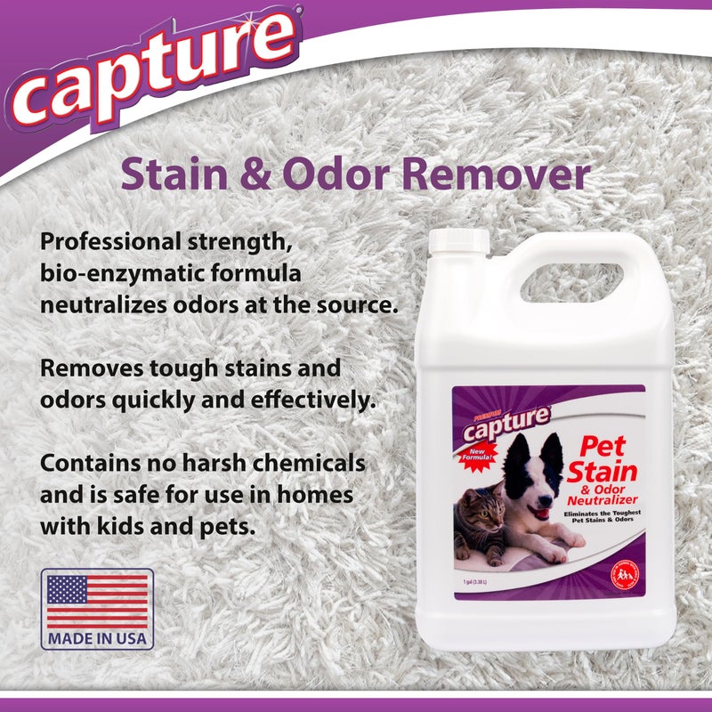 Capture Pet Stain & Odor Remover - Enzyme Pet Odor Eliminator for Home, Carpet Stain Remover for Cats & Dog Pee, Cat Urine Destroyer, Carpet Cleaner Spray - 1 Gallon - Image 3