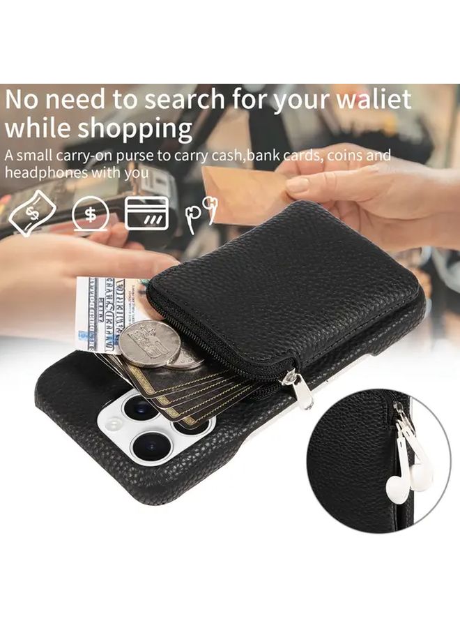 Black Faux Leather Zipper Pouch Phone Case For Galaxy A15 Coins Holder Drop Protection - Image 5