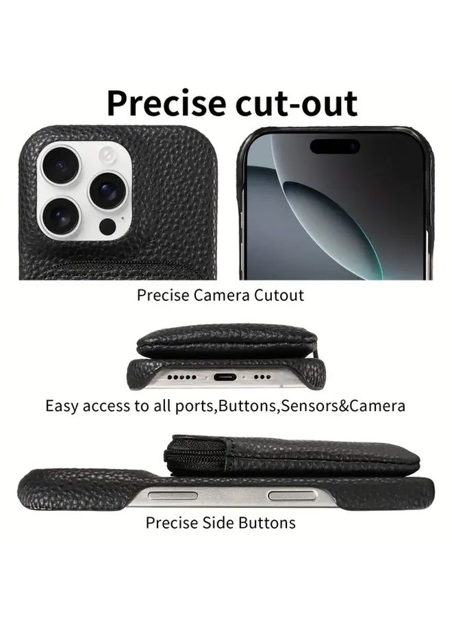Black Faux Leather Zipper Pouch Phone Case For Galaxy A15 Coins Holder Drop Protection - Image 3
