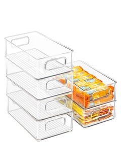 Hihonor Stackable Refrigerator Organizer Bins, 6 Pack Clear Kitchen Organizer Container Bins with Handles for Pantry, Cabinets, Shelves, Drawer, Freezer - Food Safe, BPA Free 10"L  - Image 1
