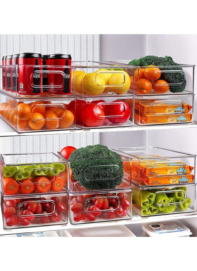 Hihonor - Stackable Refrigerator Organizer Bins, 6 Pack Clear Kitchen Organizer Container Bins with Handles for Pantry, Cabinets, Shelves, Drawer, Freezer - Food Safe, BPA Free 10"L - Image 1