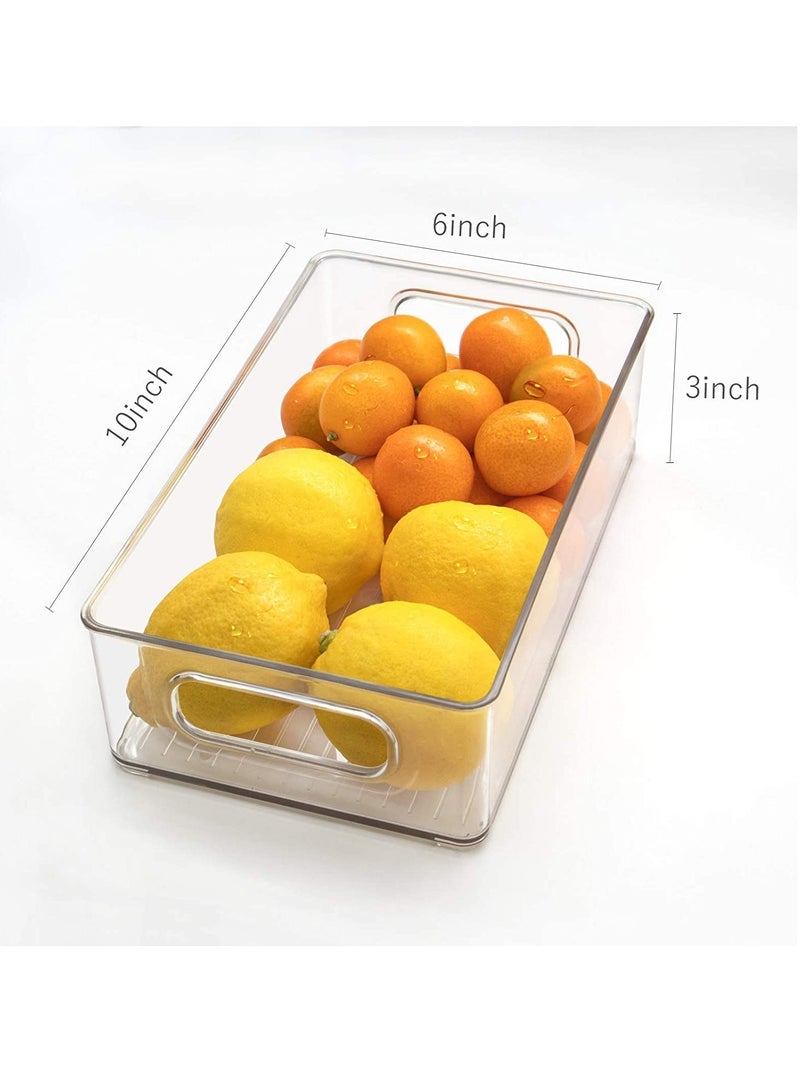 Hihonor - Stackable Refrigerator Organizer Bins, 6 Pack Clear Kitchen Organizer Container Bins with Handles for Pantry, Cabinets, Shelves, Drawer, Freezer - Food Safe, BPA Free 10"L - Image 1