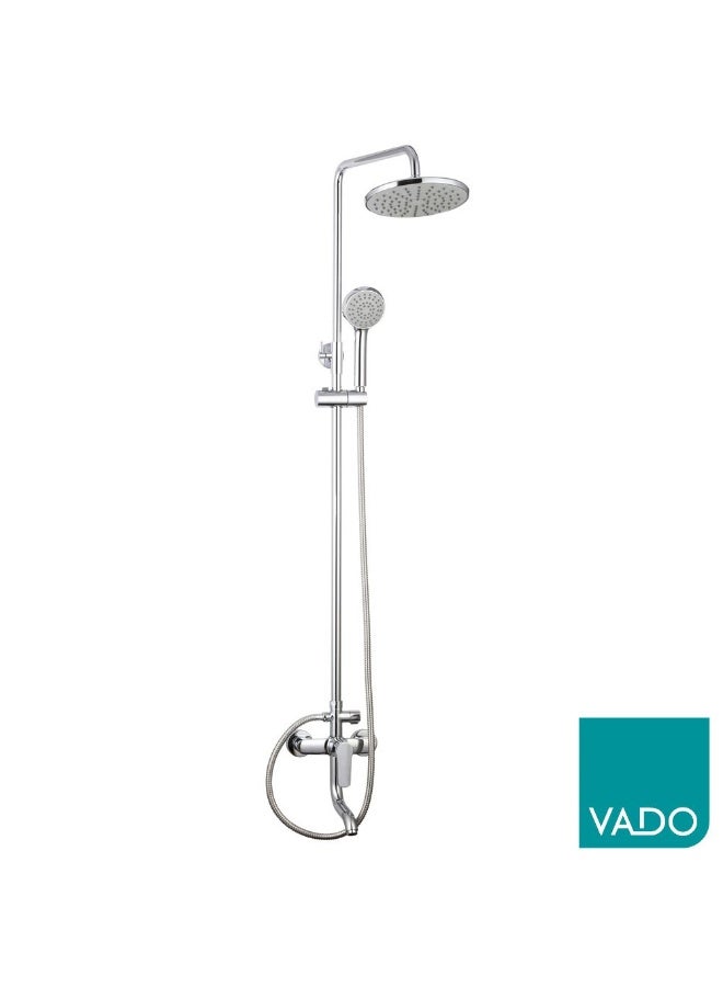milano Vado Wall Mounted Manual Bath Shower Column With Bath Spout + Integrated Diverter, Chrome, Metal/Brass with Brass, Bathroom Shower Fixture For Daily Bathing - Image 1