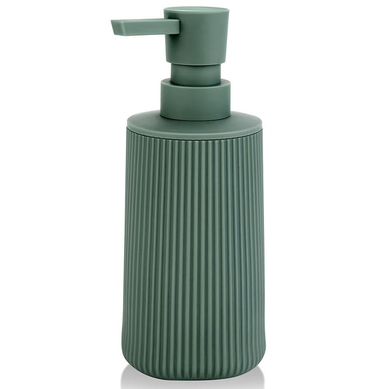 YAUKPH Small Soap Dispenser for Bathroom and Kitchen, Modern Farmhouse Striped Style Plastic Hand Soap Dish Soap Dispenser with Pump Matte Green - Image 1