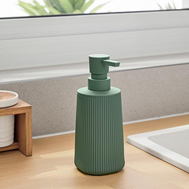 YAUKPH Small Soap Dispenser for Bathroom and Kitchen, Modern Farmhouse Striped Style Plastic Hand Soap Dish Soap Dispenser with Pump Matte Green - Image 4