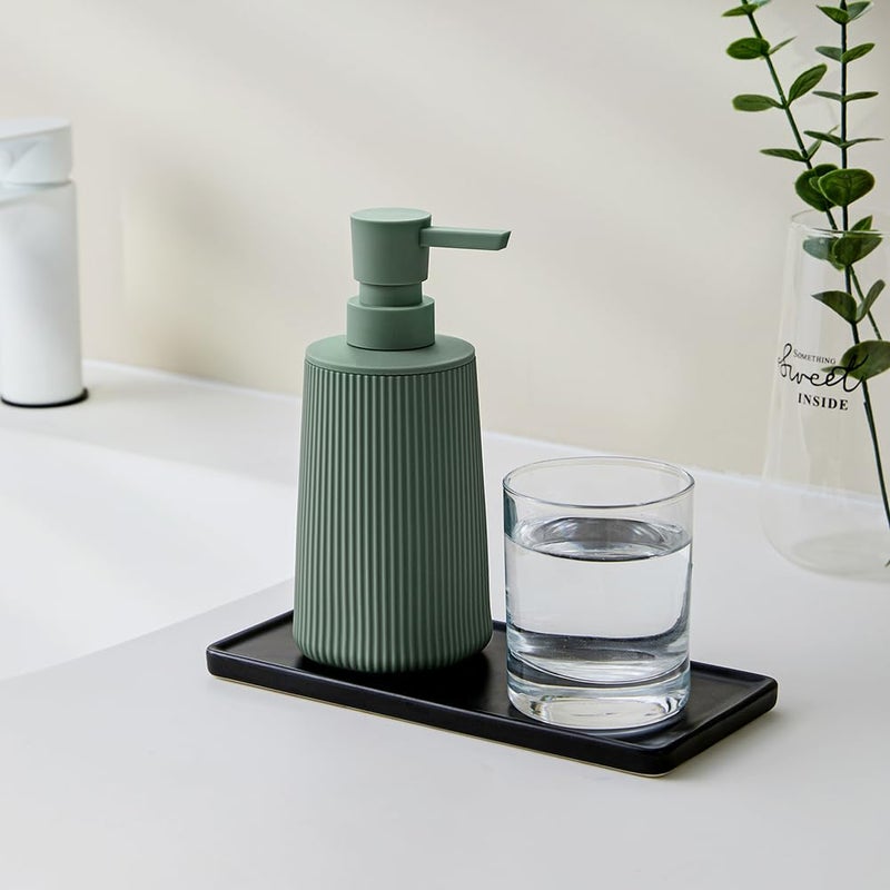 YAUKPH Small Soap Dispenser for Bathroom and Kitchen, Modern Farmhouse Striped Style Plastic Hand Soap Dish Soap Dispenser with Pump Matte Green - Image 2