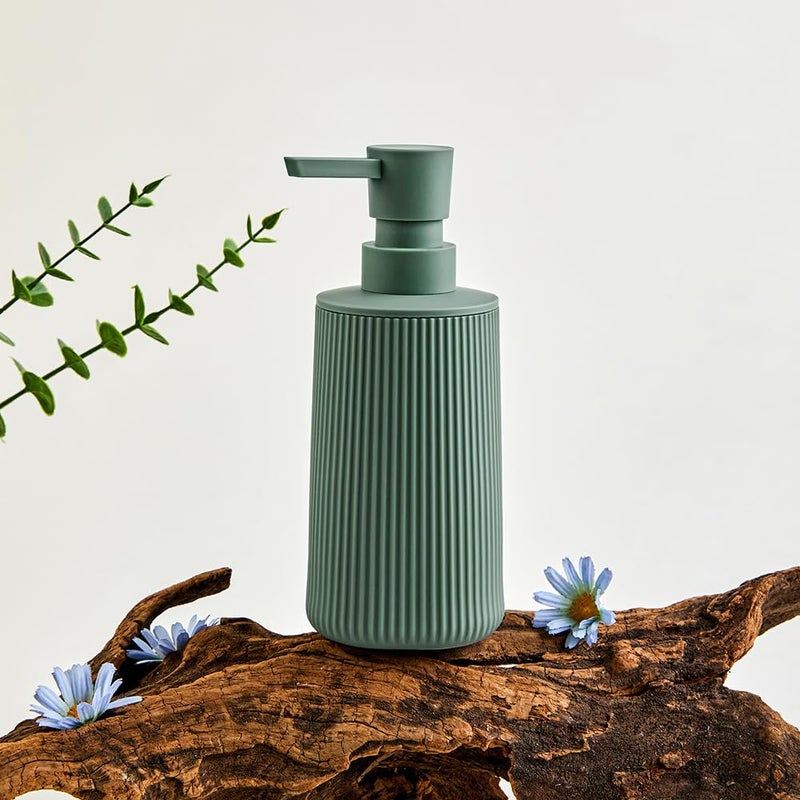 YAUKPH Small Soap Dispenser for Bathroom and Kitchen, Modern Farmhouse Striped Style Plastic Hand Soap Dish Soap Dispenser with Pump Matte Green - Image 5