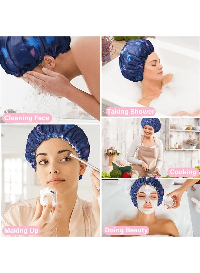 3 Packs Shower Caps, Extra Large & Adjustable & Double Layer Waterproof Hair Cap for Women, Waterproof Exterior & EVA Lining, Oversized Design for All Hair Lengths, Adjustable Hem