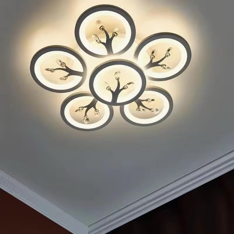 blissbells 6 Light 60-Watts White Crystal LED Chandelier Lamp - Round (5+1 Circle Warm) - Image 1