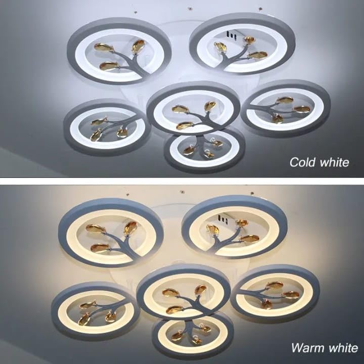 blissbells 6 Light 60-Watts White Crystal LED Chandelier Lamp - Round (5+1 Circle Warm) - Image 5