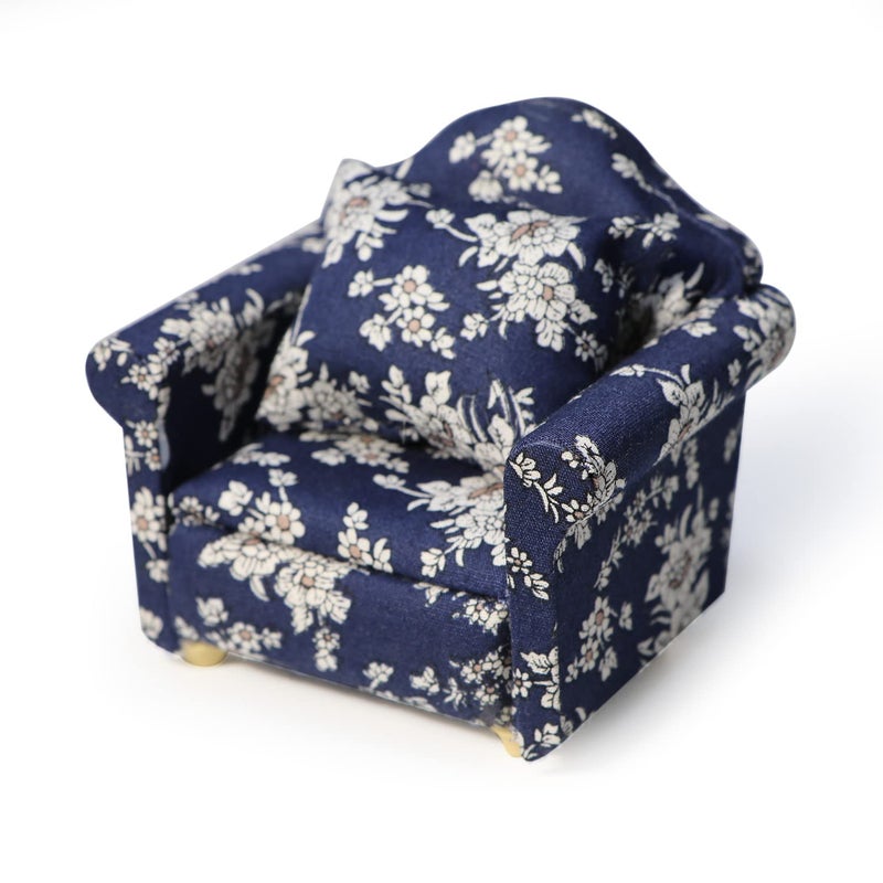 Cutemini Dollhouse Couch with Pillow 1 12 Scale Miniature Sofa Arm Chair Living Room Furniture Wooden Fabric Frame Single Reading Chair Artificial House Room Scene Decoration Blue - Image 3