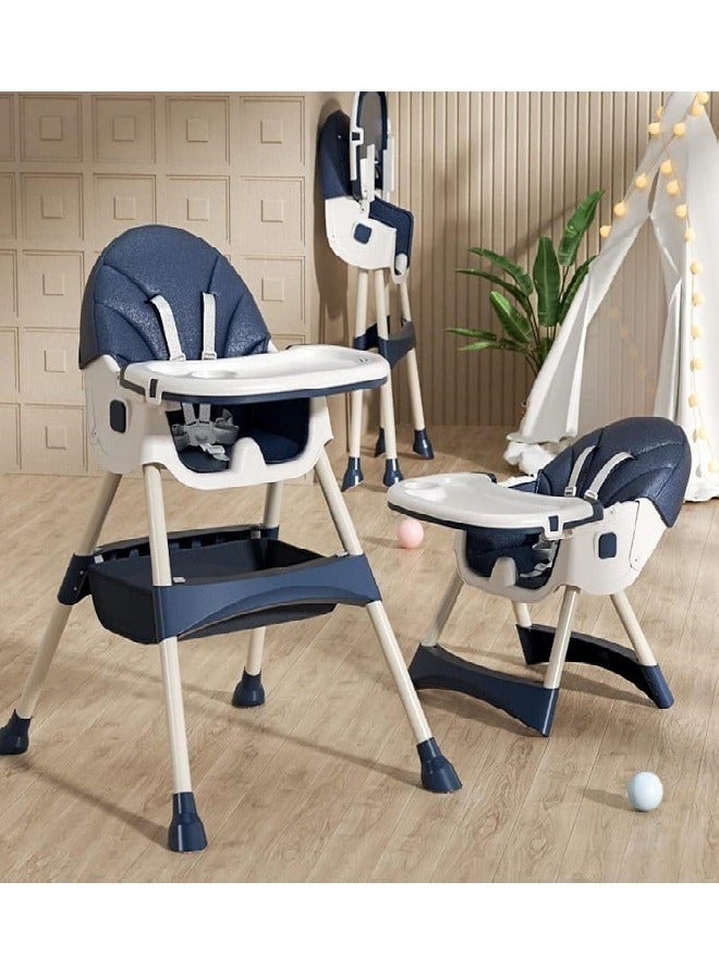 4 In 1 Convertible Dining Chair With Height Adjustment And Footrest - Baby And Toddler Feeding Booster Seat With Tray, Wheels, Safety Belt And Pillow For 6 Months To 4 Years Old 