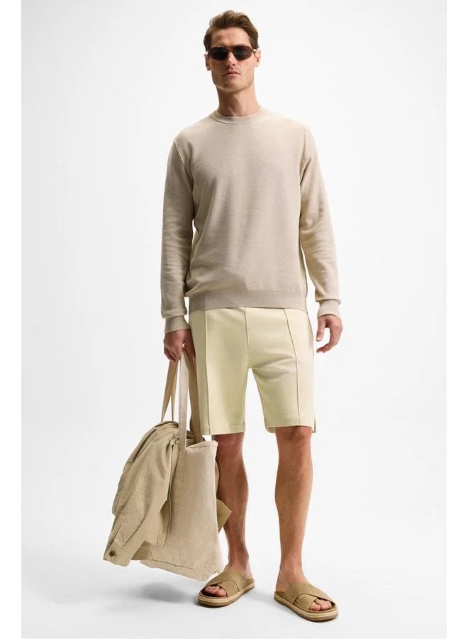 Grimelange MATSEN Men's Elastic Waist Side and Back Pocket Relaxed Stone-Colored Shorts
