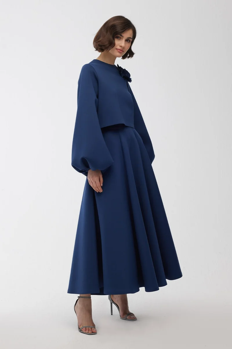 Manuka Balloon Sleeve Brooch Blouse Midnight Blue