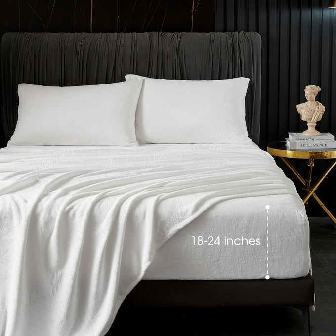 250 GSM VELVET SHEETS QUEEN EXTRA DEEP POCKET SHEET SET FITS MATTRESS UP TO 24 INCHESHOTEL LUXURY SOFT WHITE FLEECE PLUSH SHEETS WARM NO SLIP BED SHEET SETS