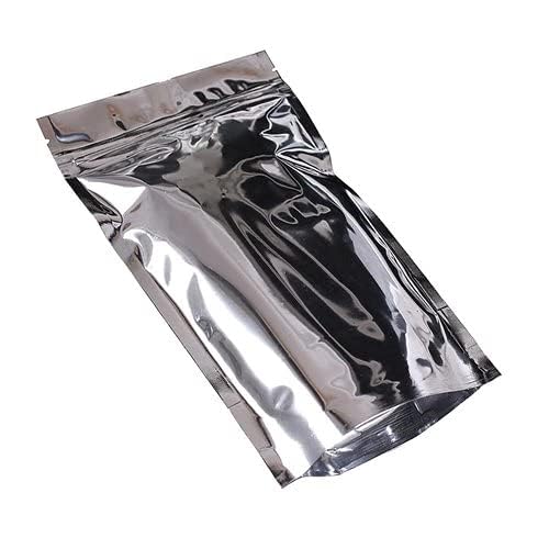 Deera Deera Ziplock Airtight Standee Stand up SilverCromePolyester Lamination PouchCoverBag with zipper self seal and reusableSilver170mmX265mm Pack of 100  - Image 3