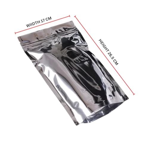 Deera Deera Ziplock Airtight Standee Stand up SilverCromePolyester Lamination PouchCoverBag with zipper self seal and reusableSilver170mmX265mm Pack of 100  - Image 2
