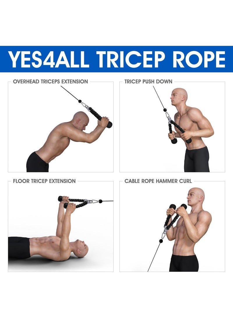 ياس 4 أول حبل تمارين عضلة الترايسبس من Yes4All بطول 27 و36 بوصة، مصنوع من حبل نايلون قوي مع خطاف معدني من الستانلس ستيل، ملحقات جهاز الكيبل لتمارين القوة وشد الذراعين والكتفين والعضلات في المنزل أو النادي - Image 4