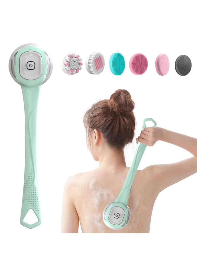 SYOSI Electric Body Brush Set, Back Scrubber Body Exfoliator Shower Brush with Long Handle, 6 Brush Heads Waterproof Bath Brush 3 Speeds Rechargeable USB Charging Skin Brush for Deep Cleaning and Relaxing - Image 1