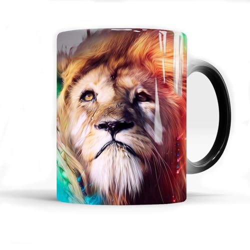 Caliamary Heat Changing Coffee Mug, Lion Heat Sensitive Color Changing Mug Cup, 11 Ounce Funny Ceramic Morning Coffee Mugs Cool Mug for Men - Image 1
