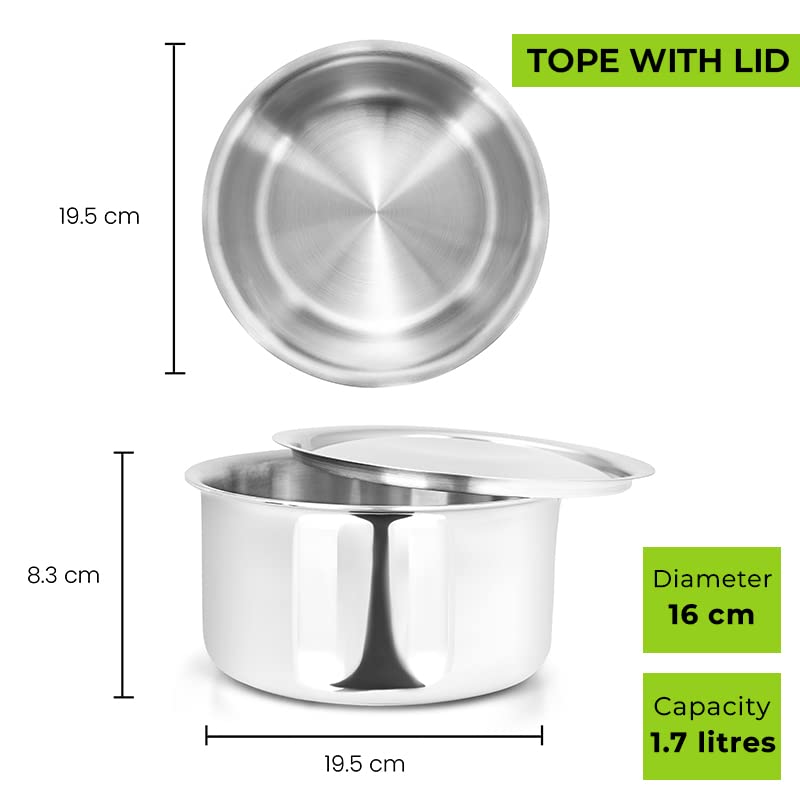 Allo Stainless Steel Triply Tope combo of 4 with Lid/Patila/Bhagona for Grains/Soups/Canning/Desserts/Broth Boiling Tope Induction Gas Base Multi-Purpose Steel |10 Years Warranty 14cm,16cm,18cm & 20cm - Image 3