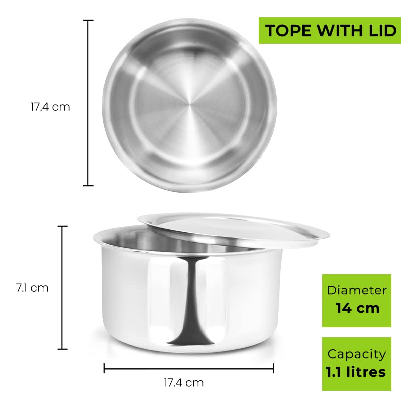 Allo Stainless Steel Triply Tope combo of 4 with Lid/Patila/Bhagona for Grains/Soups/Canning/Desserts/Broth Boiling Tope Induction Gas Base Multi-Purpose Steel |10 Years Warranty 14cm,16cm,18cm & 20cm - Image 5