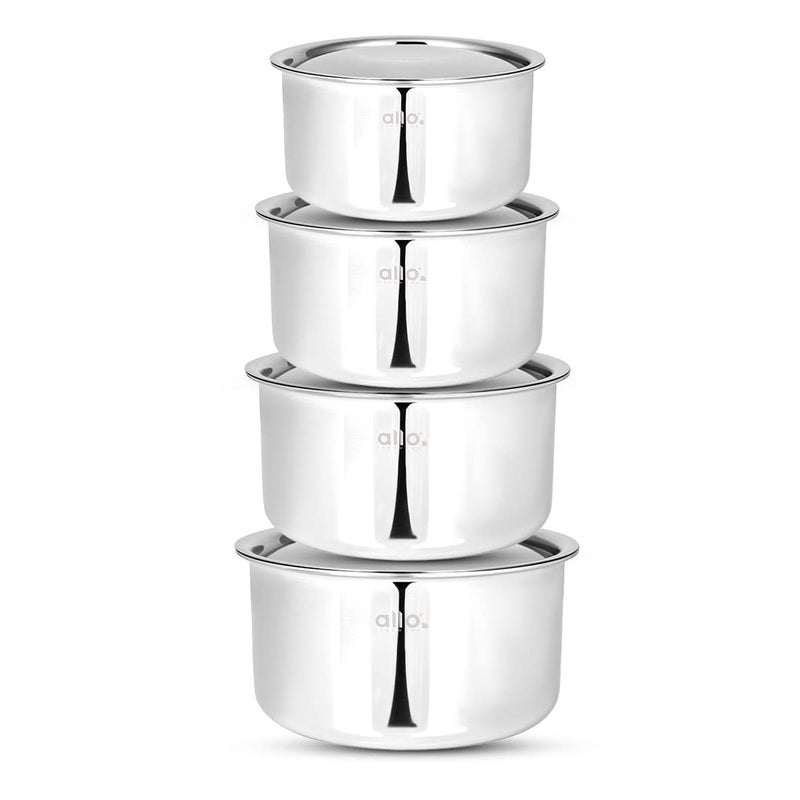 Allo Stainless Steel Triply Tope combo of 4 with Lid/Patila/Bhagona for Grains/Soups/Canning/Desserts/Broth Boiling Tope Induction Gas Base Multi-Purpose Steel |10 Years Warranty 14cm,16cm,18cm & 20cm - Image 1