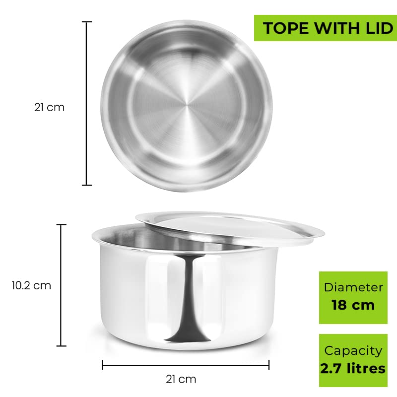 Allo Stainless Steel Triply Tope combo of 4 with Lid/Patila/Bhagona for Grains/Soups/Canning/Desserts/Broth Boiling Tope Induction Gas Base Multi-Purpose Steel |10 Years Warranty 14cm,16cm,18cm & 20cm - Image 4