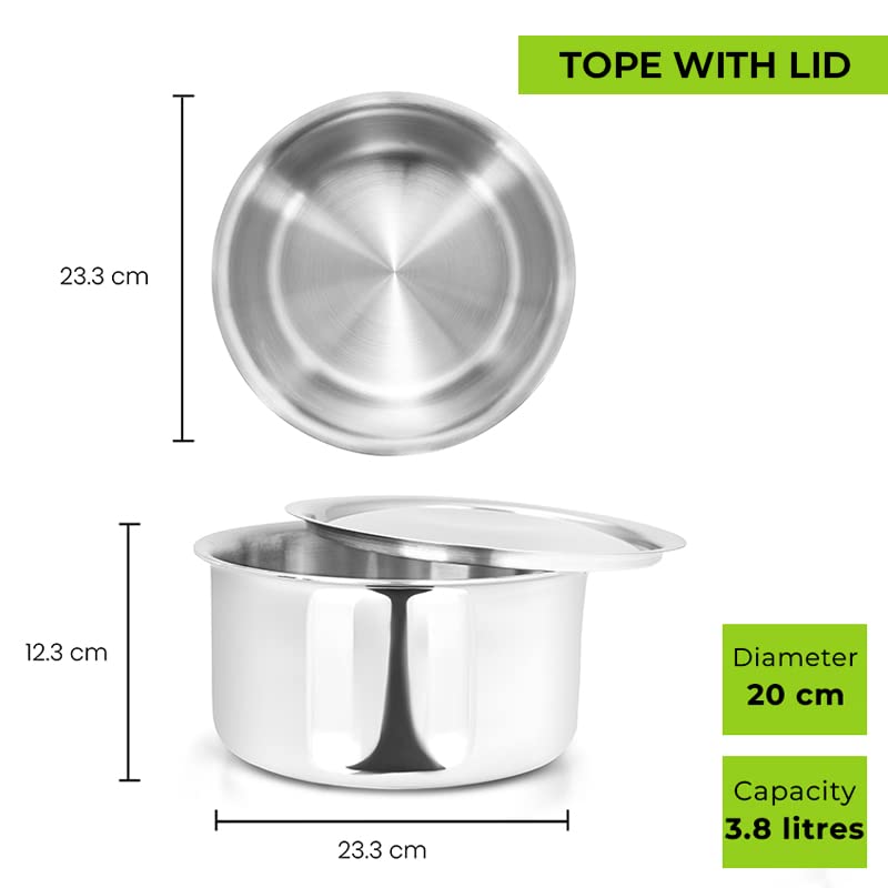 Allo Stainless Steel Triply Tope combo of 4 with Lid/Patila/Bhagona for Grains/Soups/Canning/Desserts/Broth Boiling Tope Induction Gas Base Multi-Purpose Steel |10 Years Warranty 14cm,16cm,18cm & 20cm - Image 2