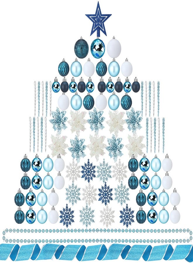 Vercraft 104 Pcs Christmas Tree Decorations Set, Shatterproof Christmas Ball Ornaments Poinsettia Decorations Ribbon Tree Topper for Xmas Holiday Wedding Party(Blue) - Image 1