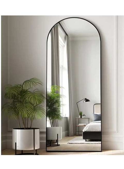 Full Length Mirror 23.6" x 65"/17.7" x 61" Arched Aluminum alloy Large Standing Dressing Mirror Hanging Leaning Against Wall Mounted Mirror with Stand for Bedroom Locker Room Living Room (Black)