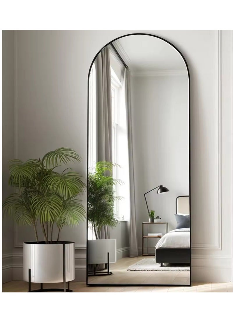 Y&D Full Length Mirror 23.6" x 65"/17.7" x 61" Arched Aluminum alloy Large Standing Dressing Mirror Hanging Leaning Against Wall Mounted Mirror with Stand for Bedroom Locker Room Living Room (Black)  - Image 1