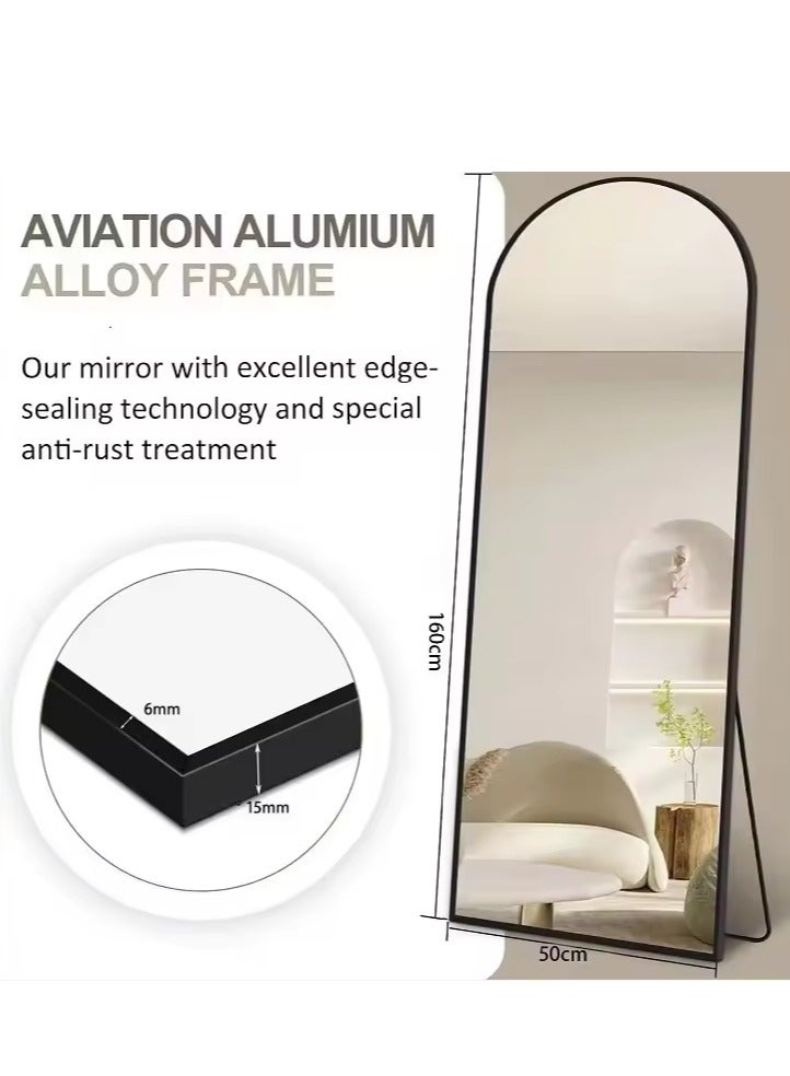 Full Length Mirror 23.6" x 65"/17.7" x 61" Arched Aluminum alloy Large Standing Dressing Mirror Hanging Leaning Against Wall Mounted Mirror with Stand for Bedroom Locker Room Living Room (Black)