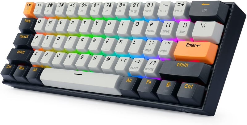 Redragon Wireless Mechanical Keyboard K530 60%, Tri-Mode 2.4GHz/Bluetooth/USB-C, Hot Swappable Bullet B Switches, RGB Pro Backlit, Compact 61 Keys Gaming Keyboard, dust proof