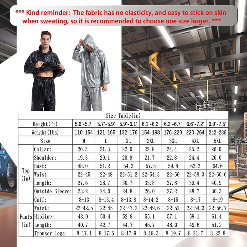 DawnBreak Sauna Sweat Suit for Women/Men with Hoodie Zipper Weight Loss Fitness Exercise Gym Workout Suit Top Pants Silver - 2XL - Image 2