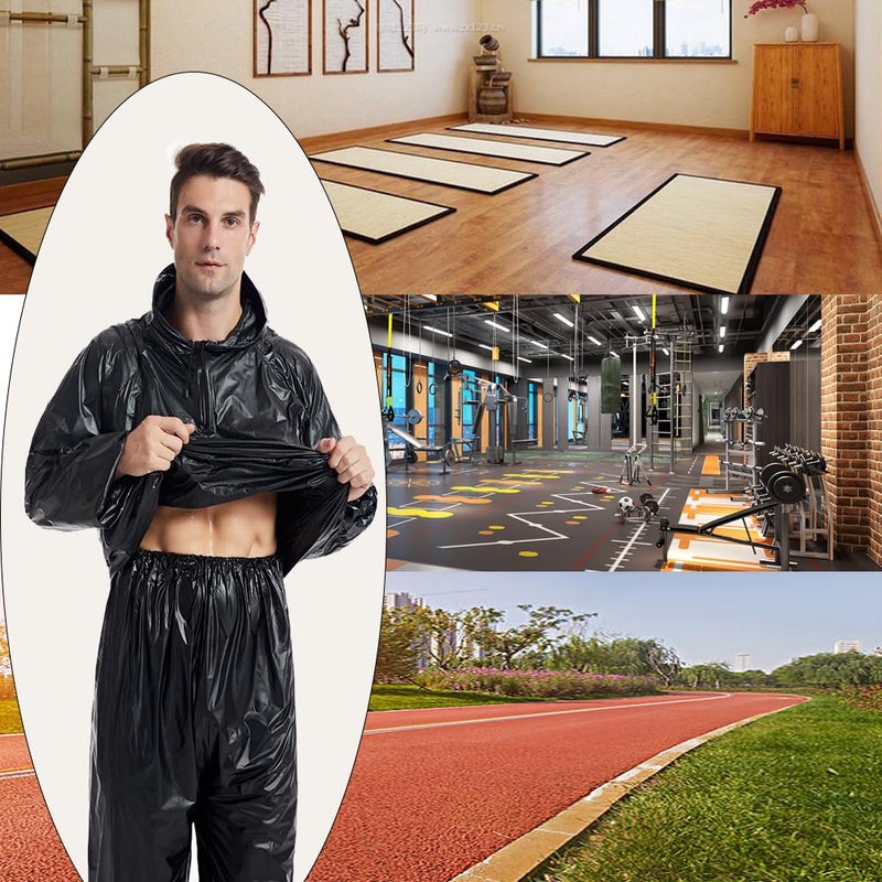 DawnBreak Sauna Sweat Suit for Women/Men with Hoodie Zipper Weight Loss Fitness Exercise Gym Workout Suit Top Pants Silver - 2XL - Image 5