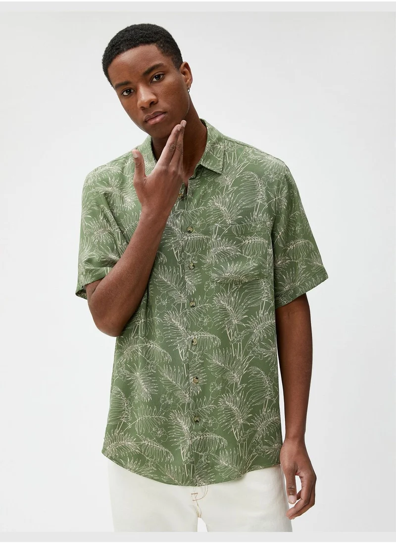 كوتون Short Sleeve Shirt Botanical Printed Pocket Detailed Classic Neck