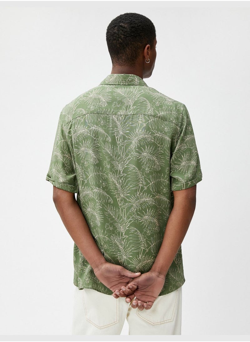 KOTON Short Sleeve Shirt Botanical Printed Pocket Detailed Classic Neck  - Image 4