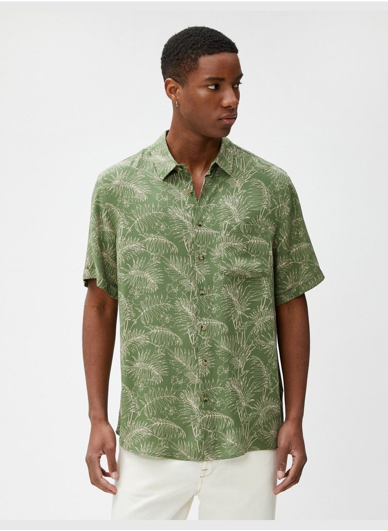KOTON Short Sleeve Shirt Botanical Printed Pocket Detailed Classic Neck  - Image 3