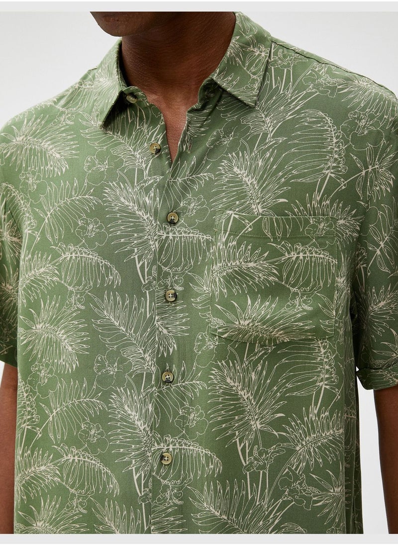 KOTON Short Sleeve Shirt Botanical Printed Pocket Detailed Classic Neck  - Image 5