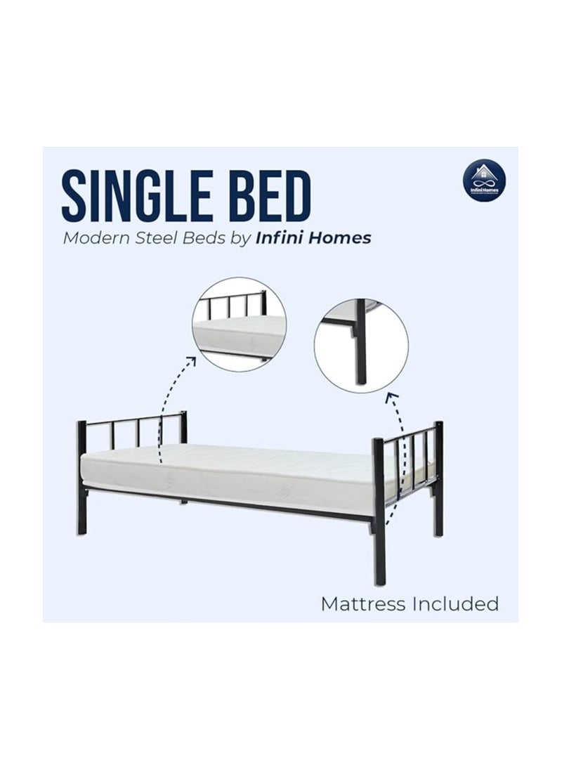 INFINI HOMES INFINI HOMES Steel Metal Single Bed with Medicated Mattress (Single, Black, 190 X 90 X 70 CM)  - Image 4
