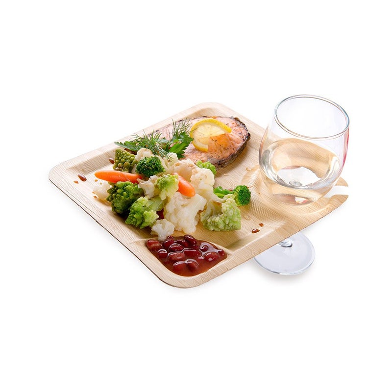 Restaurantware Restaurantware 9 x 9 Inch Plates With Glass Holder 50 Sustainable Disposable Cocktail Plates  BuiltIn Cup Holder Bamboo Serving Plates For Parties Wedding Banquets Or Catered Events 