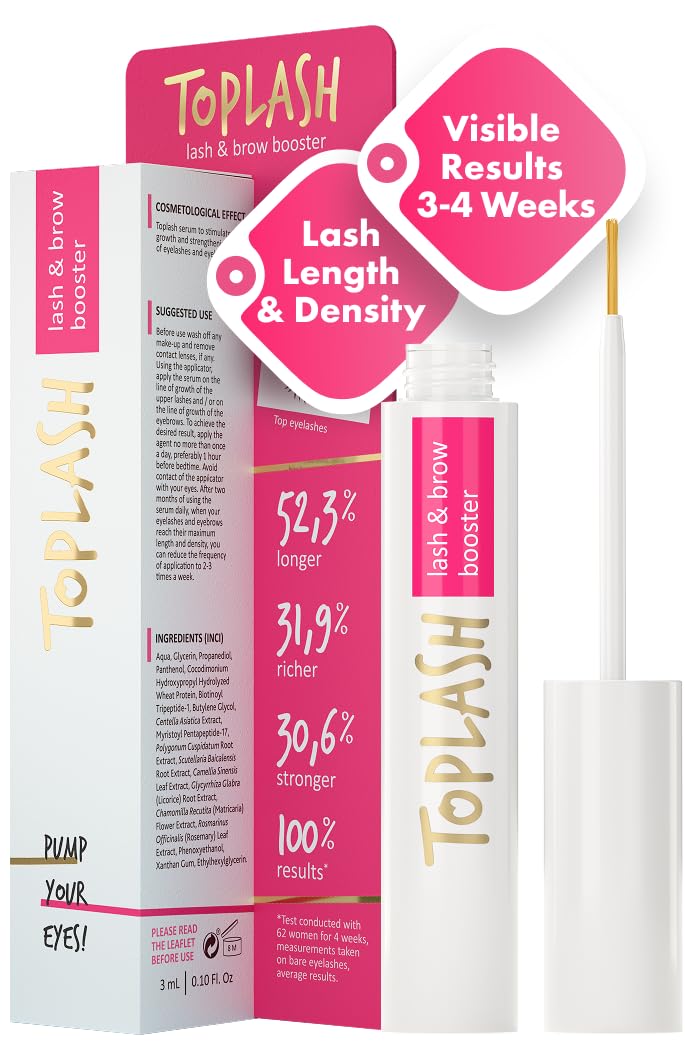 Toplash TOPLASH Eyelash Growth Serum  Innovative Formula for Longer Thicker Fuller Brows  Lashes  Natural CrueltyFree  Hypoallergenic  010 floz 
