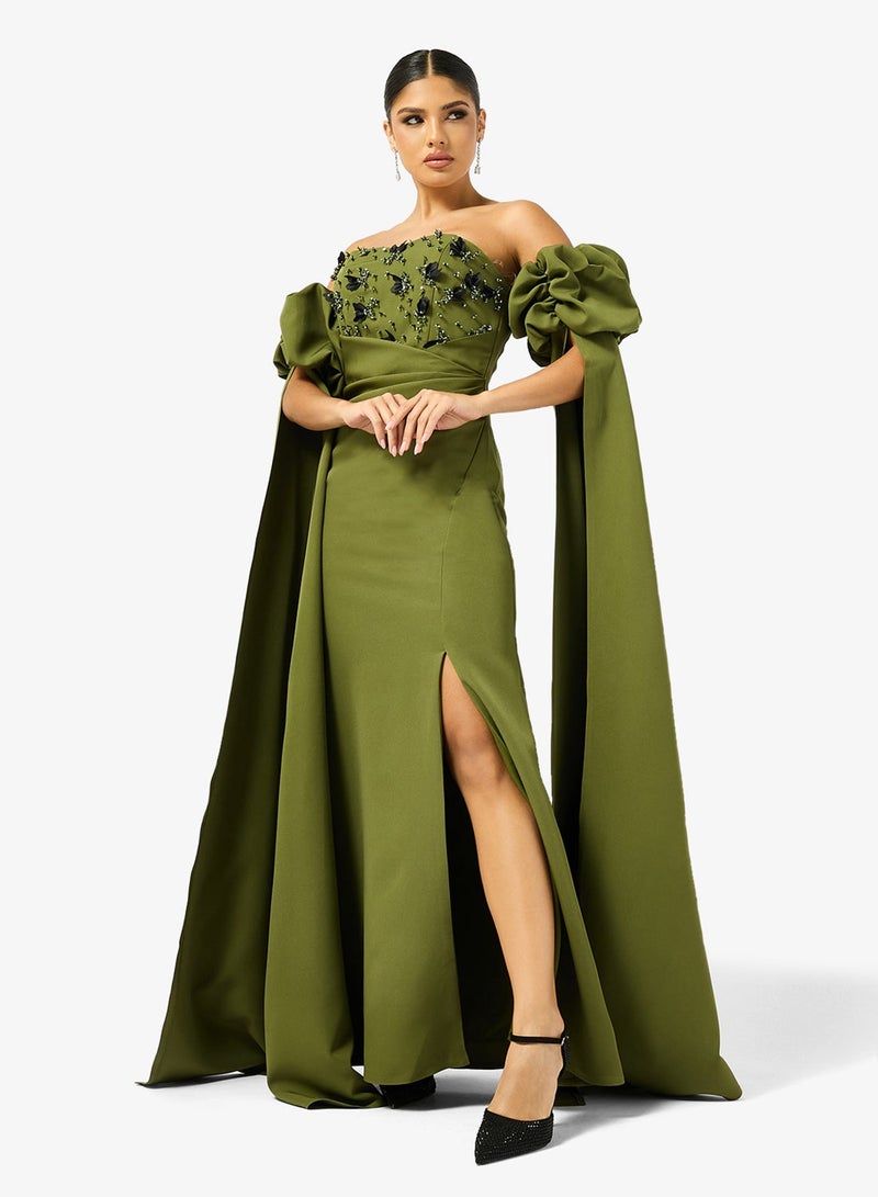 Iyra Flower Detail Side Slit Dress - Image 2