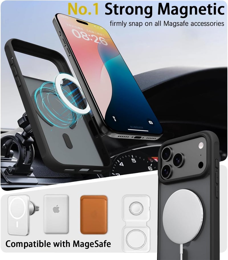 keeshar MagPro case for Apple iPhone 17 Pro | MagSafe Compatible Protective Cover with Strong Magnetic Adsorption, Shockproof Armor, Scratch Resistant Polycarbonate Hard Back | Translucent Matte Black - Image 3