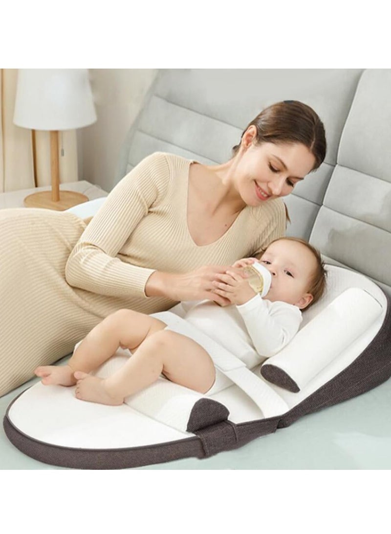 RATSAW Baby Lounger Travel Bed Baby Nest Ultra Soft Anti Reflux Pillow 0 to 30 Degree Height Adjustable Relieves Vomiting Milk Intestinal Colic Side Rails - Image 1