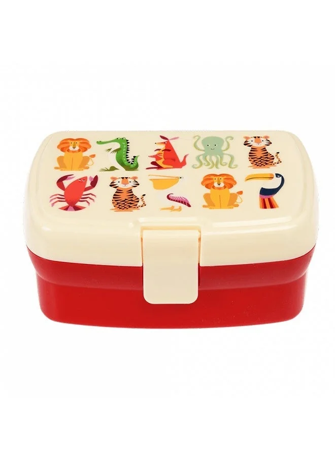 Rex London Colourful Creatures Lunch Box with Tray – Kids Lunch Box with Removable Tray and Fun Animal Print – Ideal for School or Picnics