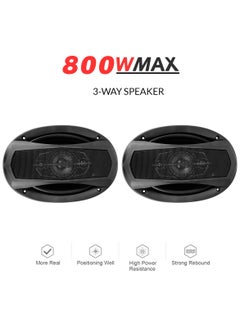 100Miles 800W 3-Way Car Speaker Max Power, 6x9" Woofer, 40mm Midrange Dome, 15mm Super Tweeter, 4 Ohms Impedance T6995  - Image 2