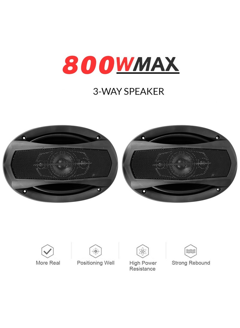 100Miles - 800W 3-Way Car Speaker Max Power, 6x9" Woofer, 40mm Midrange Dome, 15mm Super Tweeter, 4 Ohms Impedance T6995 - Image 1