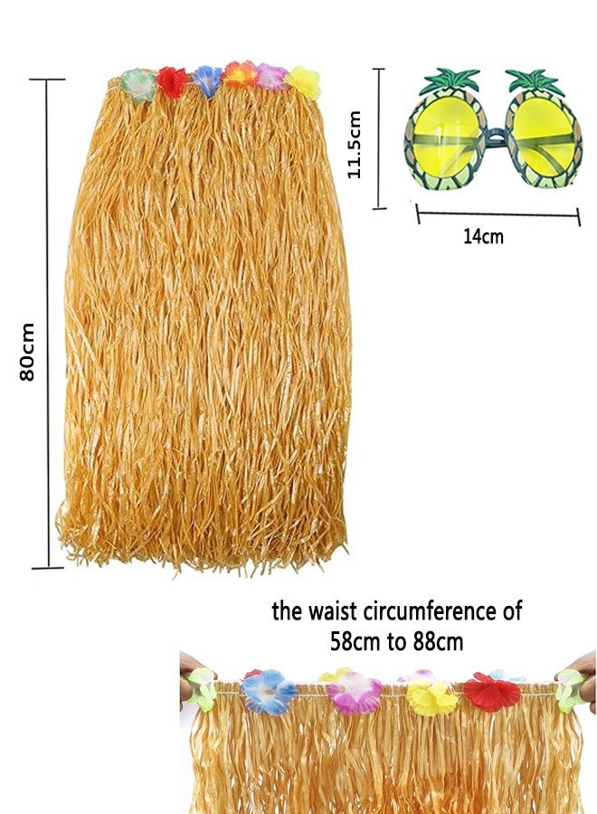 HAWAWA 8 Pcs Hawaiian Hula Grass Skirt Costume Kit with Flower Bikini Top, Hawaiian Lei for Women Luau Party Decors Dancing Hula  - Image 3